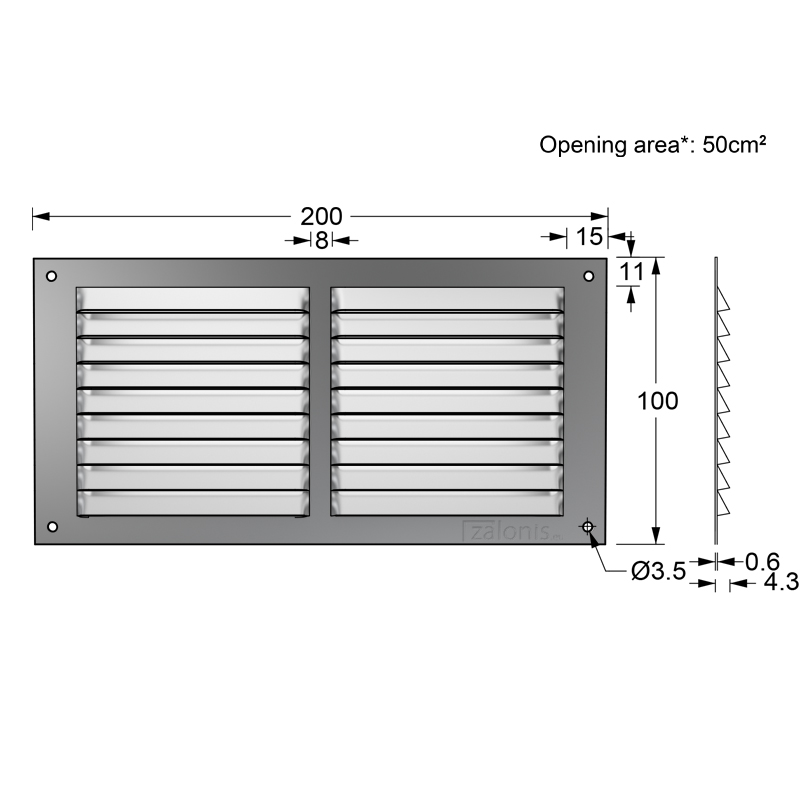 AIR VENTILATION GRILLE COVER 10x20cm / ALUMINIUM